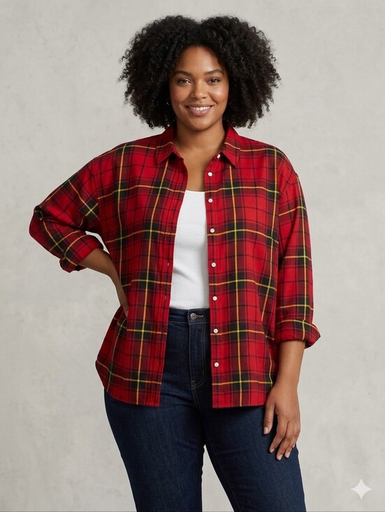 Ralph Lauren Tops - Ralph Lauren Red Black Yellow Plaid Button-Up Shirt, Size 3X